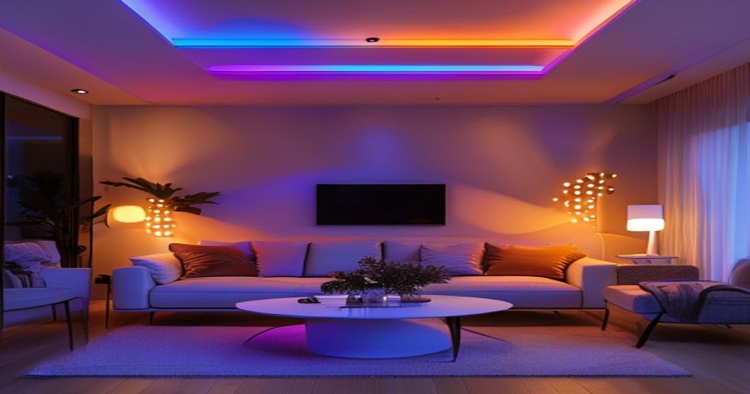 Best smart bulbs in a modern home setting with color-changing lighting creating warm and cool ambiance