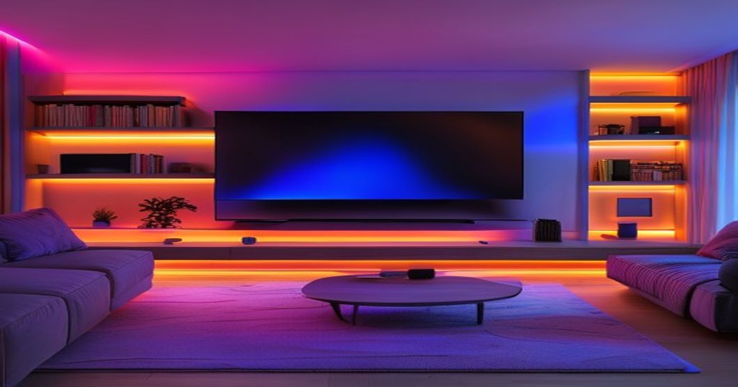 Best LED strip lights illuminating a contemporary living room with ambient warm and cool color options