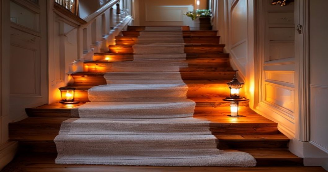 cozy staircase with warm accent lighting and adjustable color temperature smart bulbs