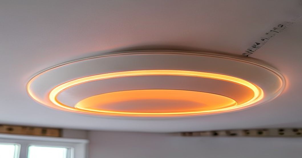 Shallow recessed light fixture installation detail showing trim and depth measurement