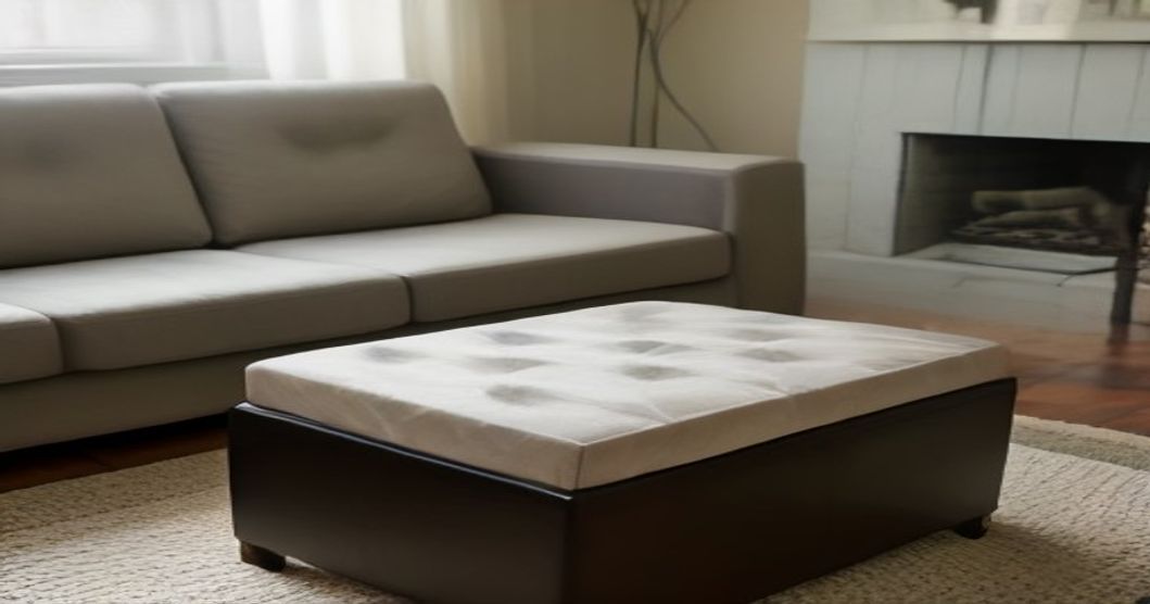 Storage ottoman in a small living room
